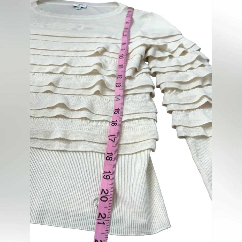 Chanel Sweater Soft Wool Womens 38 (6) Cream Ruffle Tiered Logo Pullover France